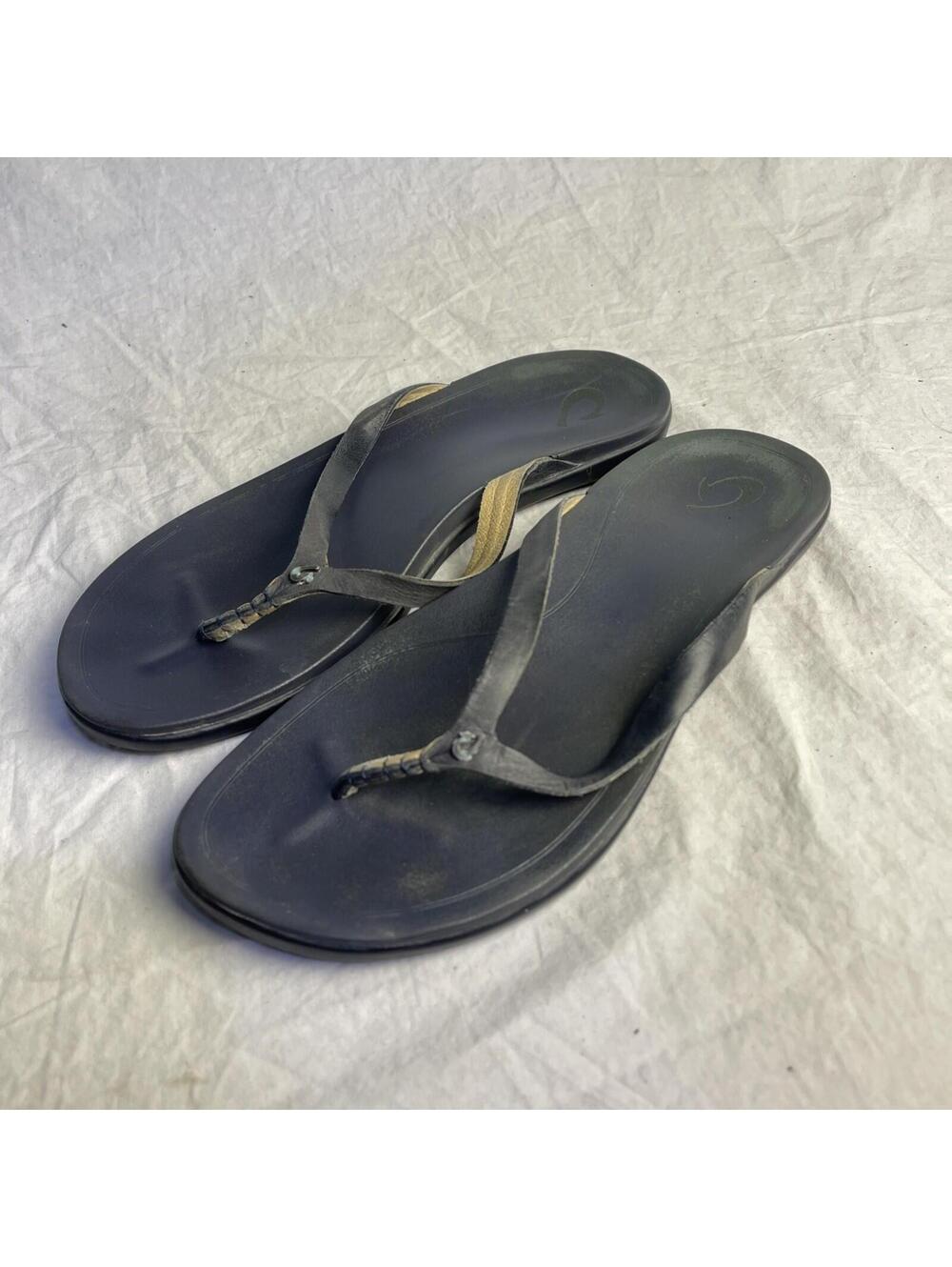 OluKai Black Wedge Flip Sandals